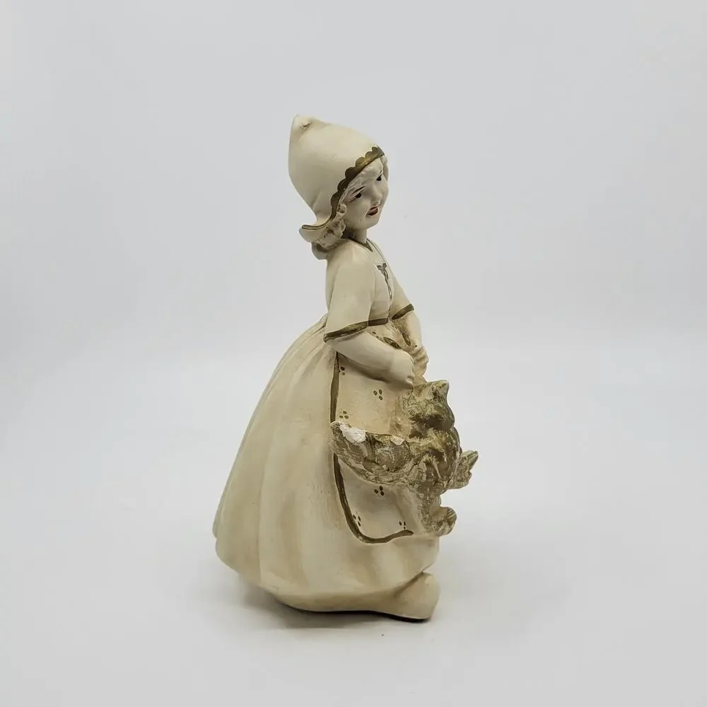 Vintage Antique Chalkware Dutch Girl with Goose Figure Figurine Sculpture